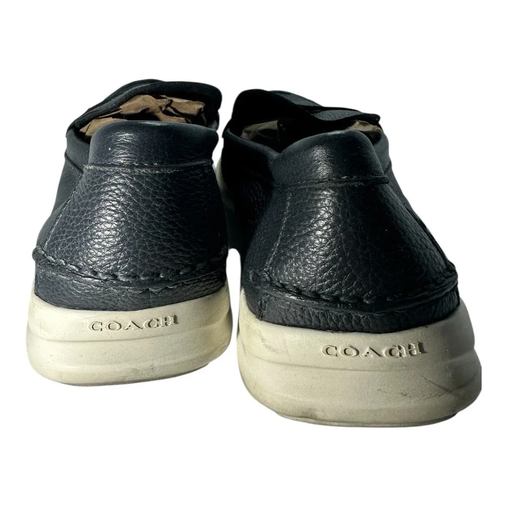 Coach Men Navy Blue Pebbled Leather‎ Nantucket Penny Loafer Size 11.5D